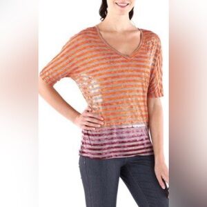 Prana Adrienne V neck Top Shirt Gray, Orange and Purple. Size Medium M